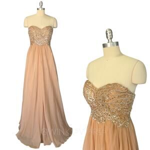 Sherri Hill Strapless Prom Dress Ball Gown Size S 4 Peach Chiffon Beaded